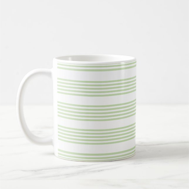 Pale green and white five stripes pattern coffee mug (Left)