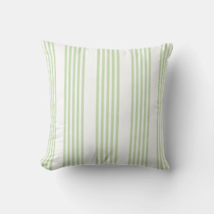 Pale green and white five stripes pattern cushion