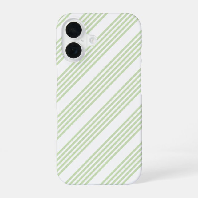 Pale green and white five stripes pattern iPhone 16 case (Back)