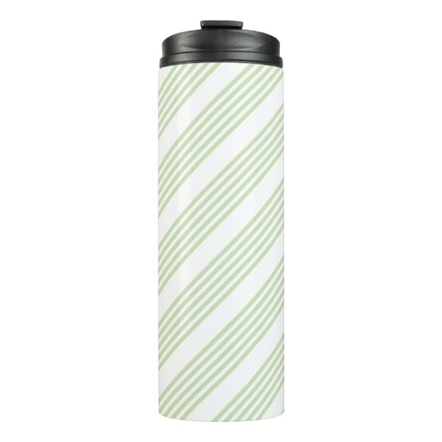 Pale green and white five stripes pattern thermal tumbler (Front)