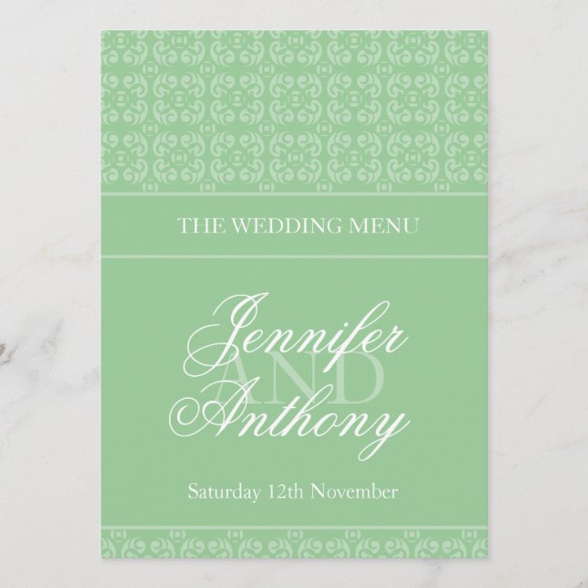 Pale green banded wedding dinner menu (Front)