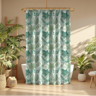 Pale Green Beige Vintage Botanical Pattern Shower Curtain