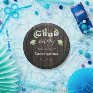 Pale Green Blurred Typography Graduation Party Paper Plate