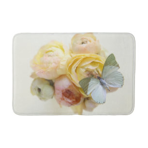 Pale green butterfly on flowers bath mat