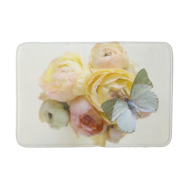 Pale green butterfly on flowers bath mat (Front)