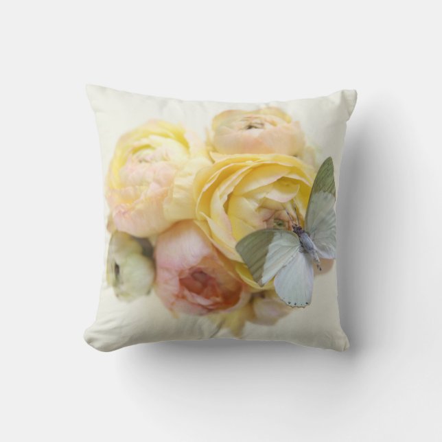 pale green butterfly on flowers throw pillow (Front)