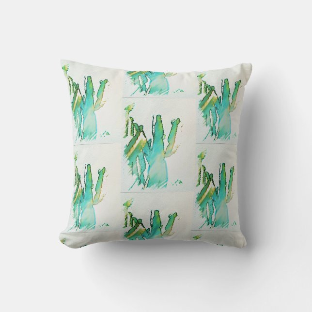 Pale Green Cactus Painted Pattern Cushion (Front)