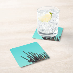 Pale Green Cactus Succulent Plants Minimalism Square Paper Coaster