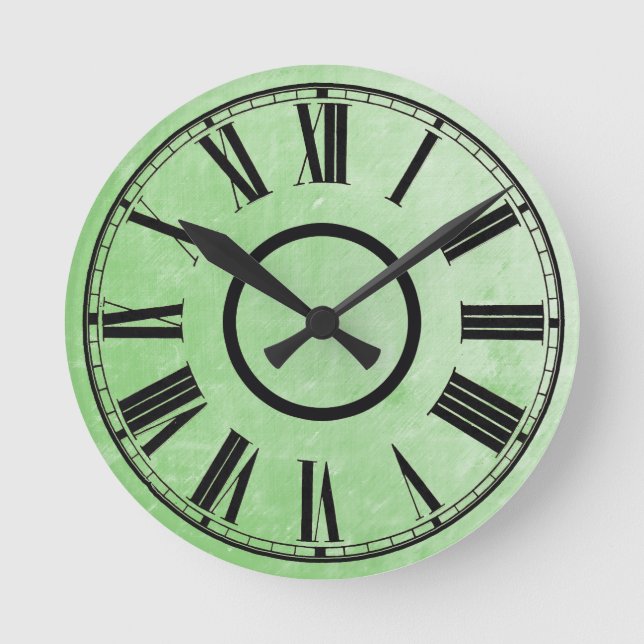 Pale Green Clock Weathered Effect Roman Numbers (Front)