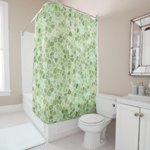 Pale Green Cobbled Patchwork Terrazo Pattern Shower Curtain