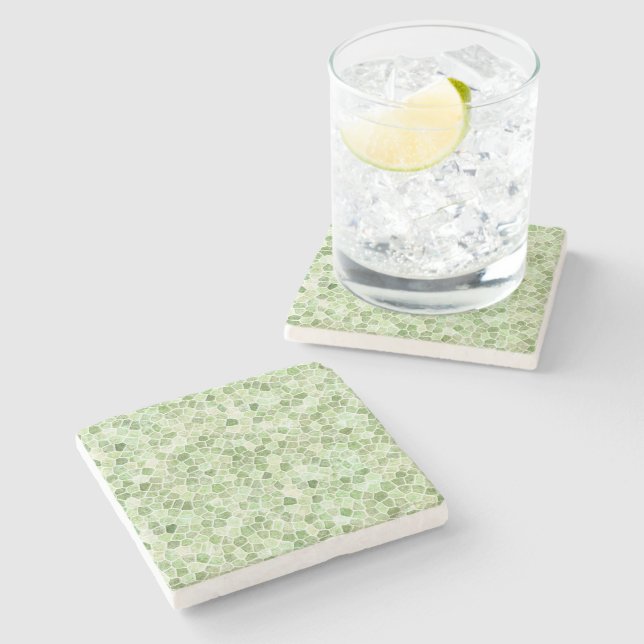 Pale Green Cobbled Patchwork Terrazo Pattern Stone Coaster (Side)