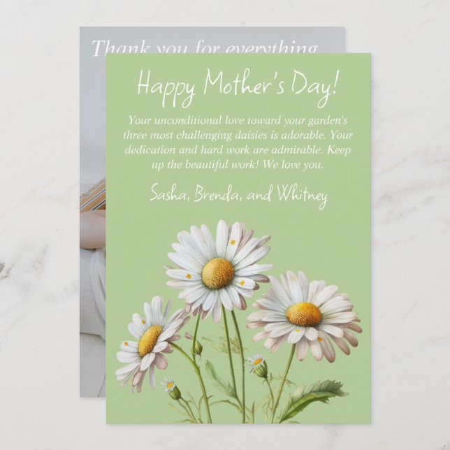 Pale Green Daisies Happy Mother's Day Card|1 Photo Holiday Card (Front/Back)