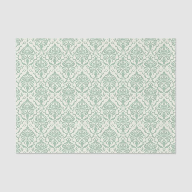 Pale Green Damask Pattern Tissue Paper (Front)