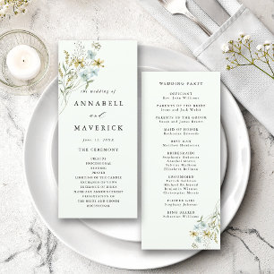 Pale Green Delicate Wildflower Boho Wedding  Programme