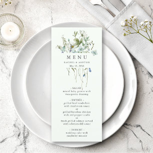 Pale Green Elegant Watercolor Wildflower Wedding Menu