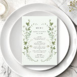 Pale Green Elegant Watercolor Wildflower Wedding Menu<br><div class="desc">This elegant wedding menu features beautiful hand-painted watercolor wildflowers arranged as a wreath,  perfect for spring,  summer,  or fall weddings. For more advanced customisation of this design,  please click the BLUE DESIGN TOOL BUTTON above!  Matching items are also available.</div>