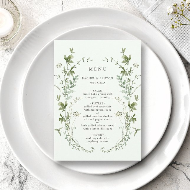 Pale Green Elegant Watercolor Wildflower Wedding Menu (Creator Uploaded)