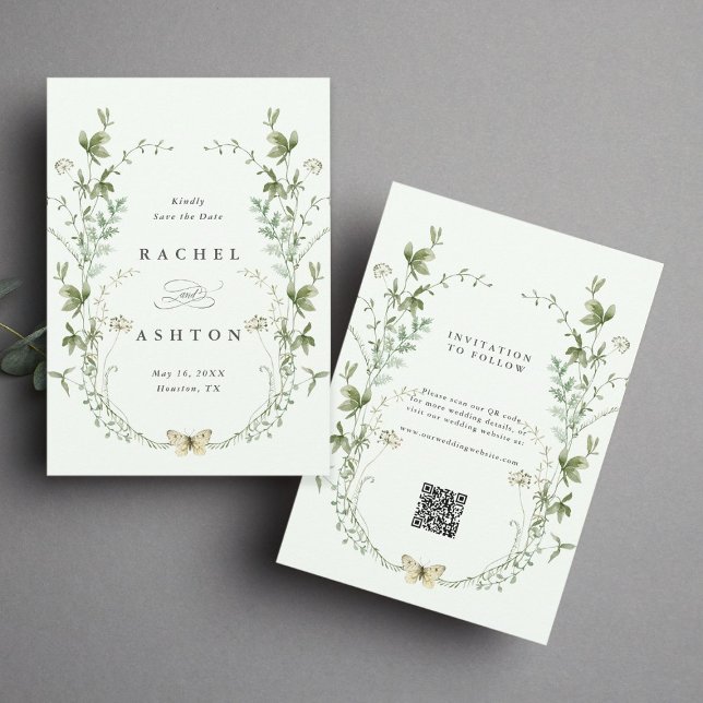 Pale Green Elegant Watercolor Wildflower Wedding Save The Date (Creator Uploaded)