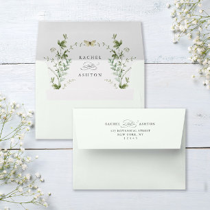 Pale Green Elegant Watercolor Wildflowers Wedding Envelope