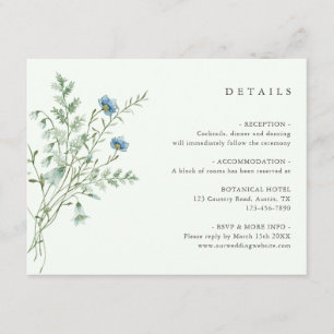 Pale Green Elegant Wildflower Wedding Details Enclosure Card