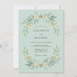 Pale Green Floral Garland Wedding Invitation