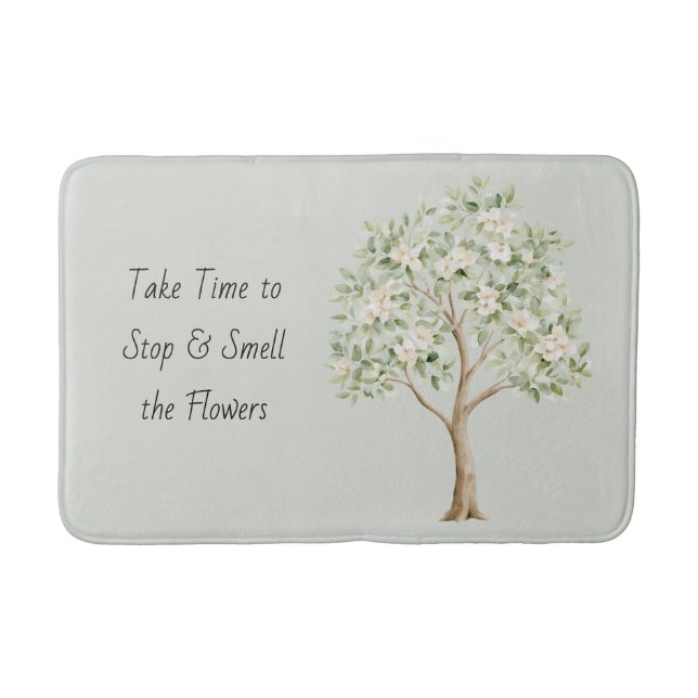 Pale Green Flowering Tree Bath Mat (Front)