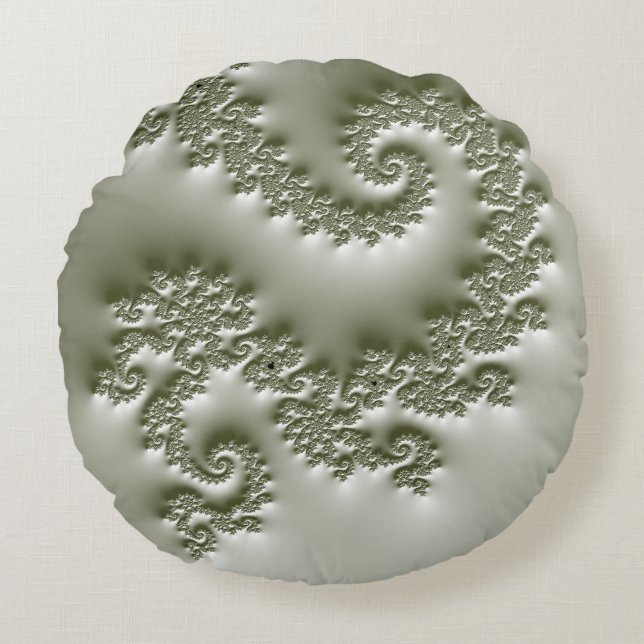 Pale green fractal round cushion (Front)