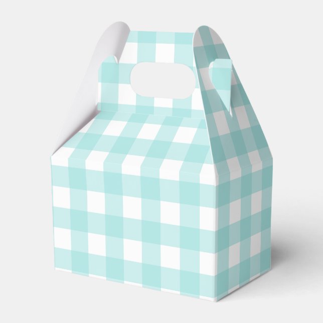 Pale Green Gingham Plaid Gabled Party Favour Box (Front Side)