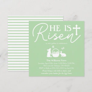 Pale Green “He Is Risen” Easter Celebration Invitation