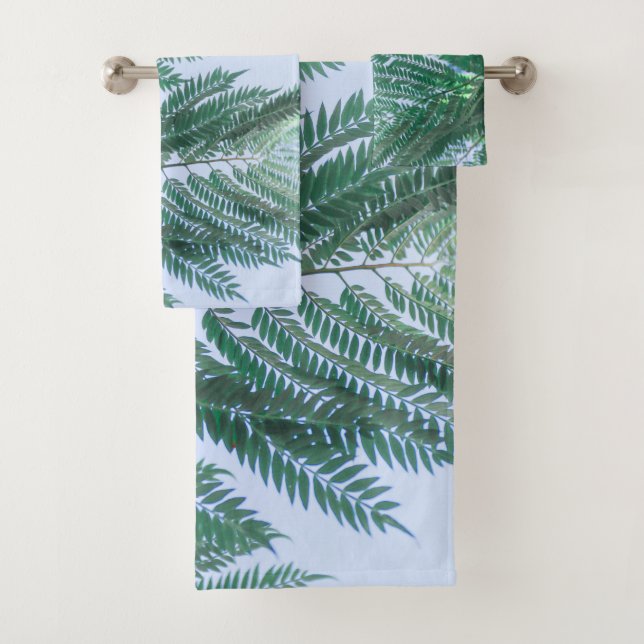 Pale Green Jacaranda Tree Leaves Pattern Bath Towel Set (Insitu)