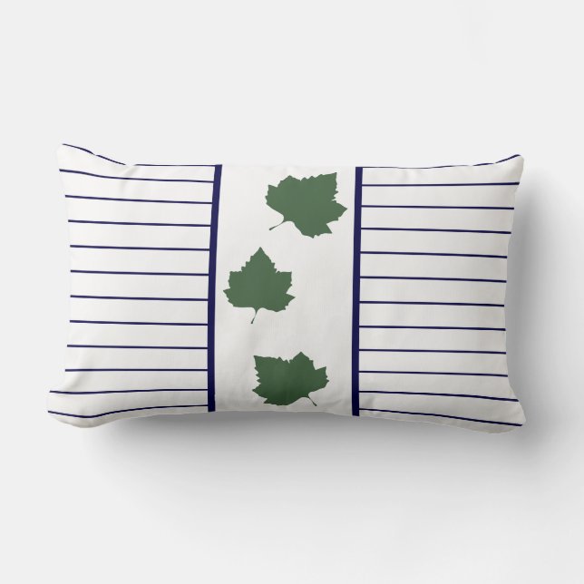 Pale Green Leaf Leaves Blue Stripes Cushion (Front)