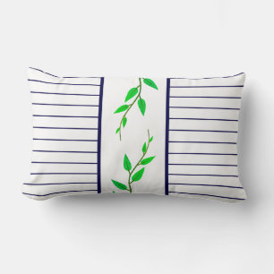 Pale Green Leaf Leaves Blue Stripes Cushion