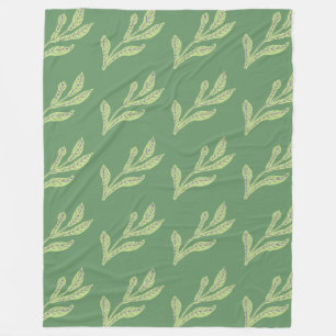 Pale Green Leaf Pattern Fleece Blanket