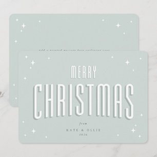 Pale Green Merry Christmas Retro Stars Flat Holiday Card