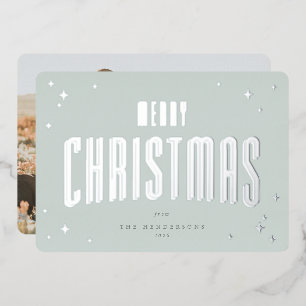 Pale Green Merry Christmas Retro Stars Photo