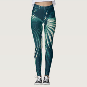 Pale Green Palm Tree Leaf Leggings