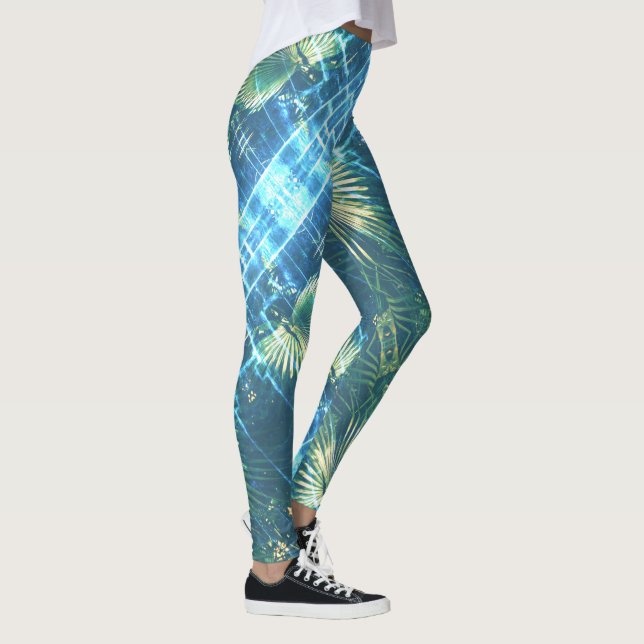 Pale Green Palm Tree Leaf Leggings (Right)
