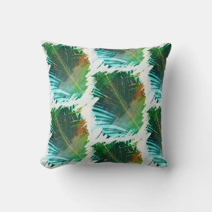 Pale Green Palm Tree Leaf Painted Pattern Cushion