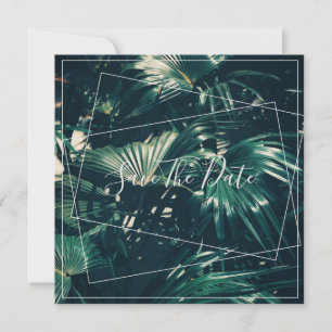 Pale Green Palm Tree Leaf Save The Date Flat Card