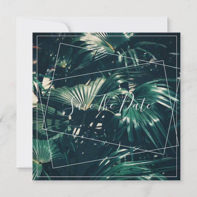 Pale Green Palm Tree Leaf Save The Date Flat Card (Front)