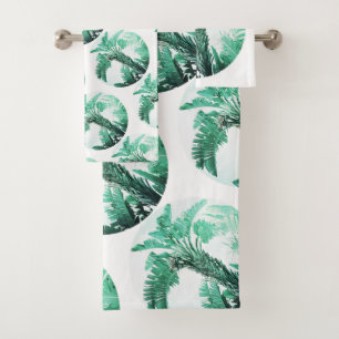 Pale Green Palm Tree Leaves Pattern Bath Towel Set