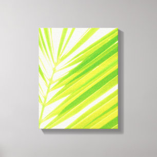 Pale Green Pastel Palm Leaves Canvas Print