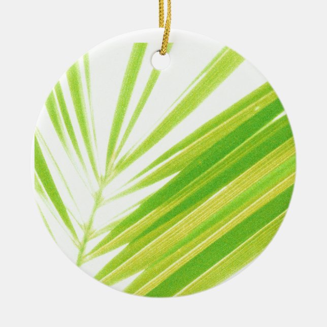 Pale Green Pastel Palm Leaves Ceramic Tree Decoration (Front)