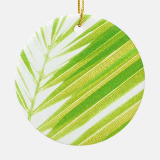 Pale Green Pastel Palm Leaves Ceramic Tree Decoration (Front)