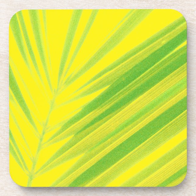 Pale Green Pastel Palm Leaves Coaster (Front)