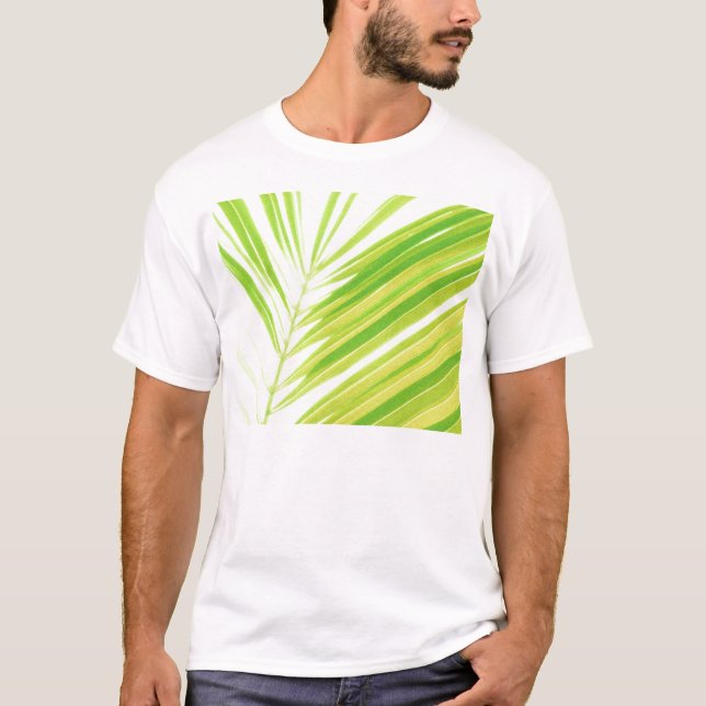 Pale Green Pastel Palm Leaves T-Shirt (Front)
