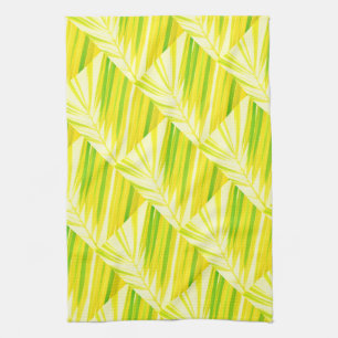 Pale Green Pastel Palm Leaves Tea Towel