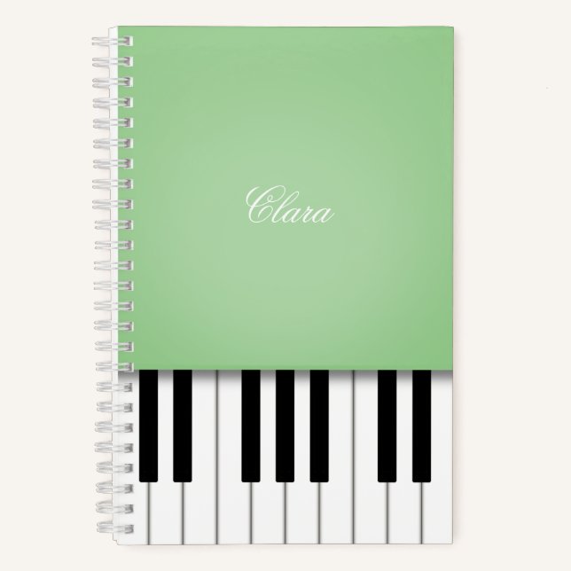 Pale Green Piano Music Keyboard Personalised Notebook (Front)