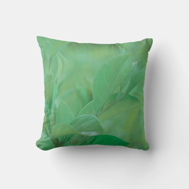 Pale Green Plant Leaves Throw Pillow Cushion (Front)