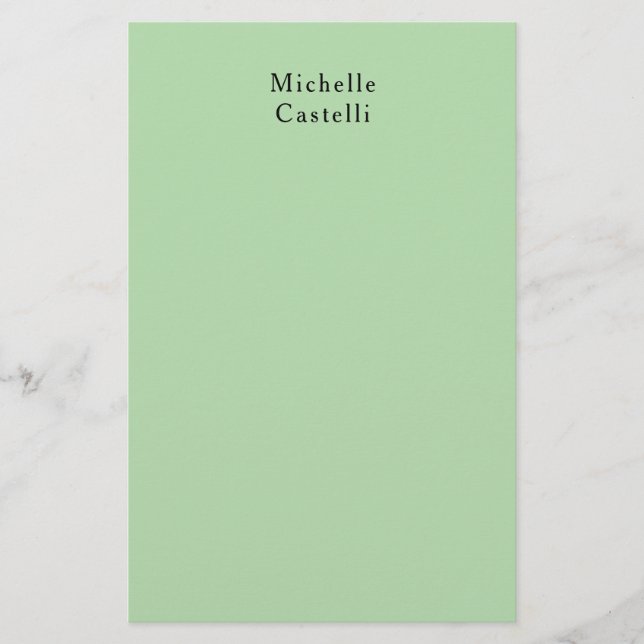 Pale Green Professional Unique Classic Your Name Stationery (Front)